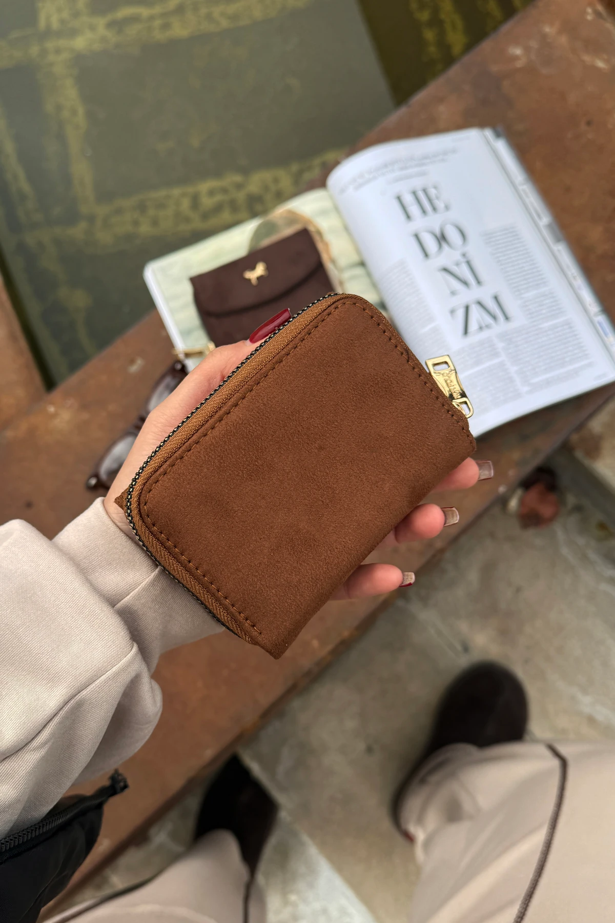 La'Graccio Paris Kadın Cavie Süet Kullanışlı Cüzdan - Taba Süet