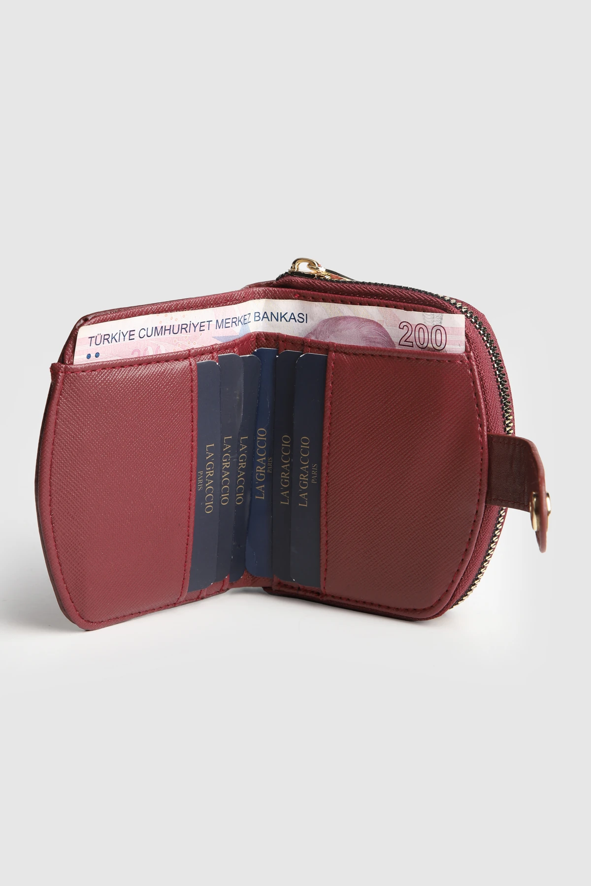La'Graccio Paris Kadın Laron Süet Tasarım Kullanışlı Cüzdan - Bordo Süet