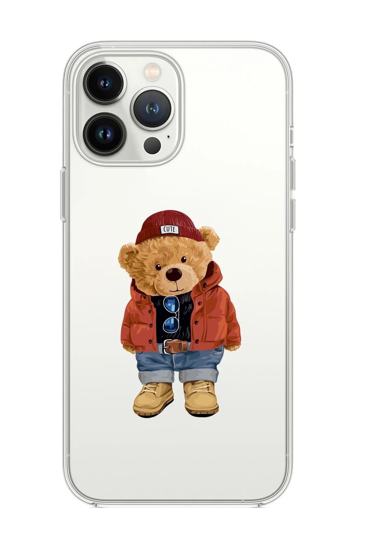 Teddy Bear Desenli Şeffaf Silikonlu Telefon Kılıfı