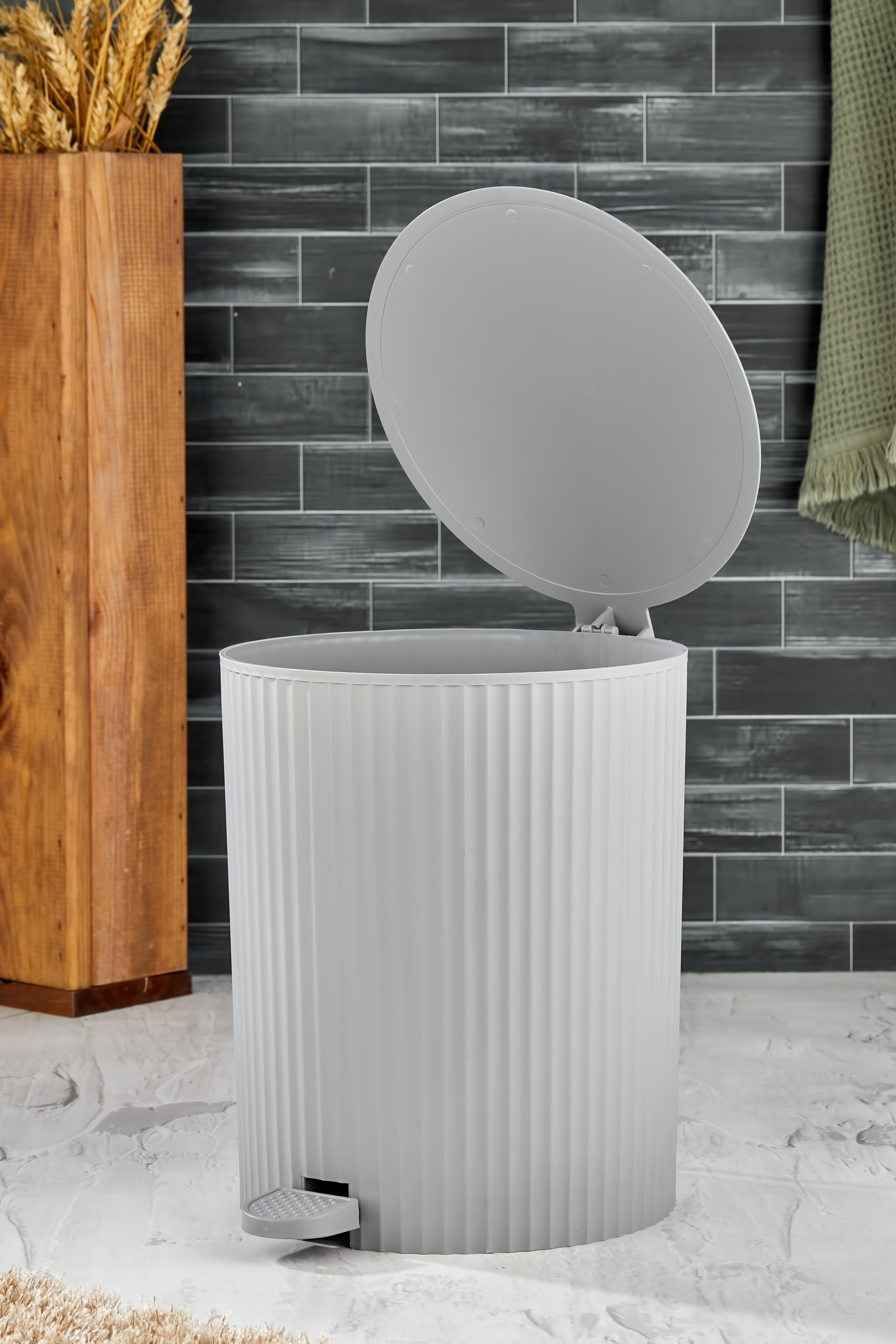 ESTE - Yuvarlak Pedallı Çöp Kovası - Çizgili Kapaklı - Banyo Mutfak