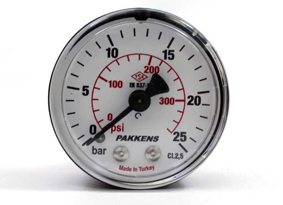 Pakkens 0-25 Bar 63 mm Arkadan Bağlantılı Kuru Manometre G 1/4 inç