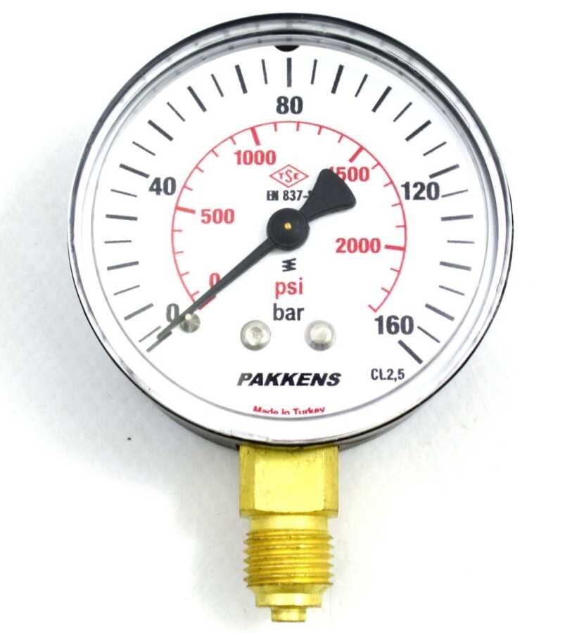 Pakkens Çap 63 0/160 Bar Kuru Tip Basınç Ölçer, Manometre, Basınç Göstergesi 1/4''