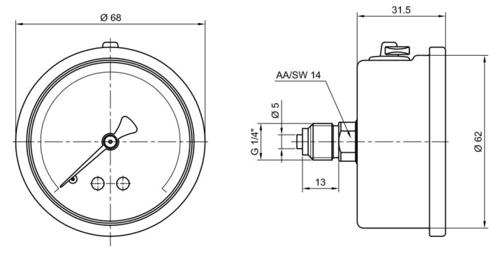 Pakkens 0-16 Bar 63 mm Arkadan Bağlantılı Gliserinli Manometre G 1/4 inç
