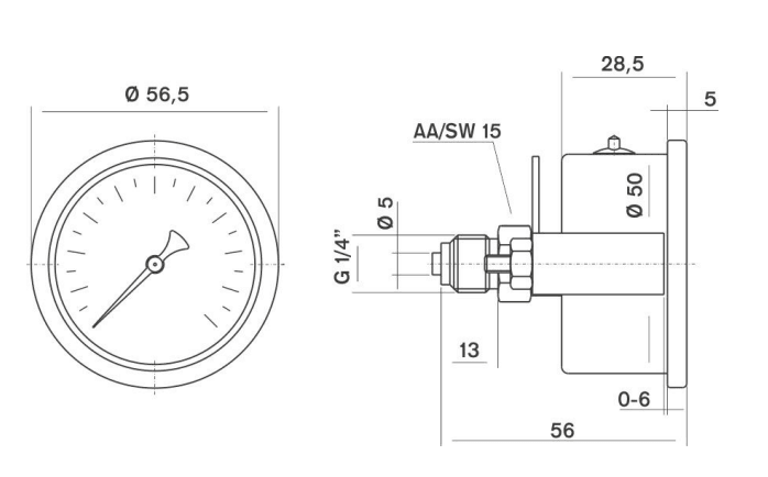 Pakkens 0-2.5 Bar 50 mm Arkadan Bağlantılı Gliserinli Manometre G 1/4 inç
