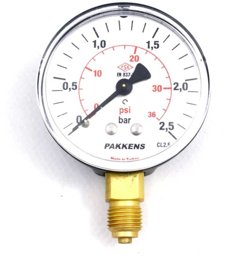 Pakkens Çap 63 0/2,5 Bar Kuru Tip Basınç Ölçer, Manometre, Basınç Göstergesi 1/4''
