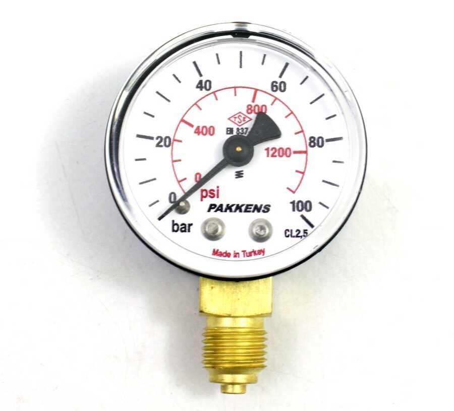 Pakkens Çap 63 0/100 Bar Kuru Tip Basınç Ölçer, Manometre, Basınç Göstergesi 1/4''