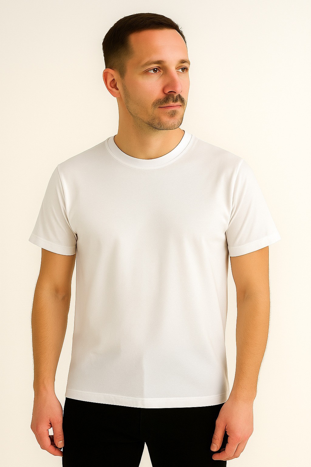 Düz Bisiklet Yaka T-Shirt Beyaz