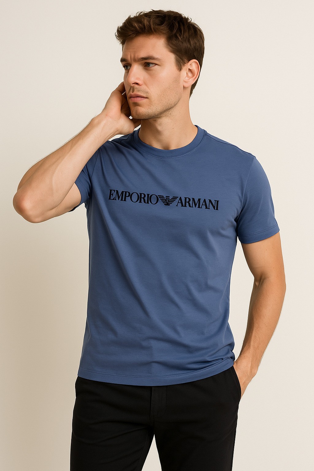 Emporıoo Bisiklet Yaka T-Shirt İndigo