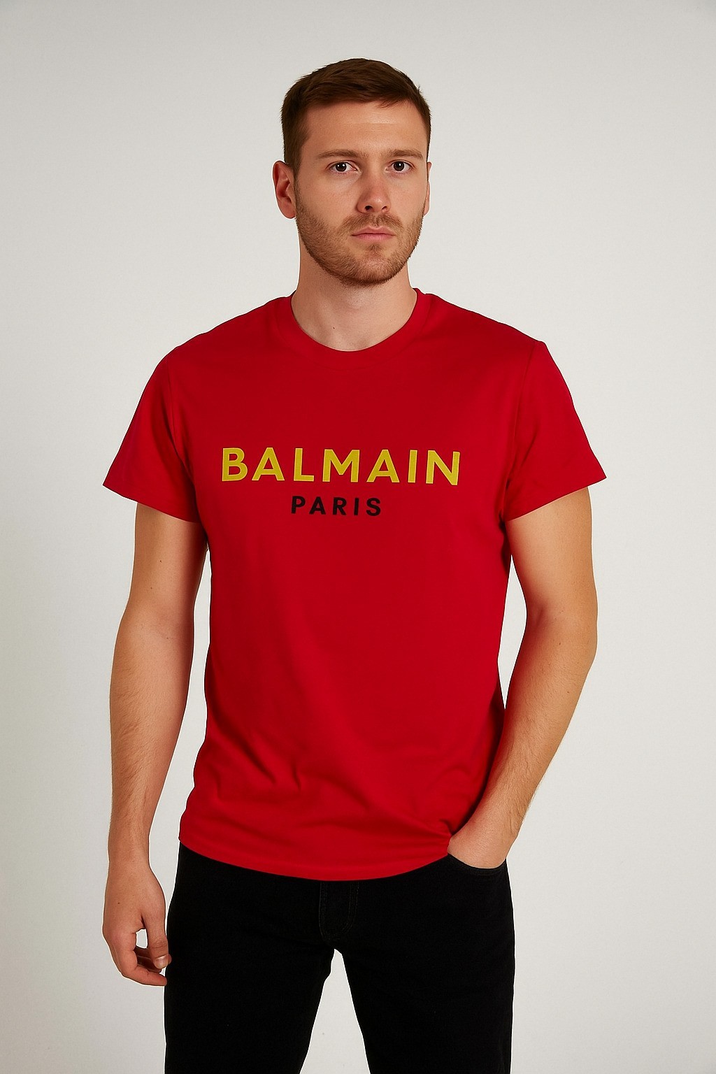 Balmain Bisiklet Yaka Tshirt Kırmızı
