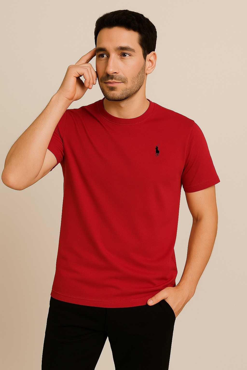 Polo Pamuk Penye Bisiklet Yaka T-Shirt Kırmızı