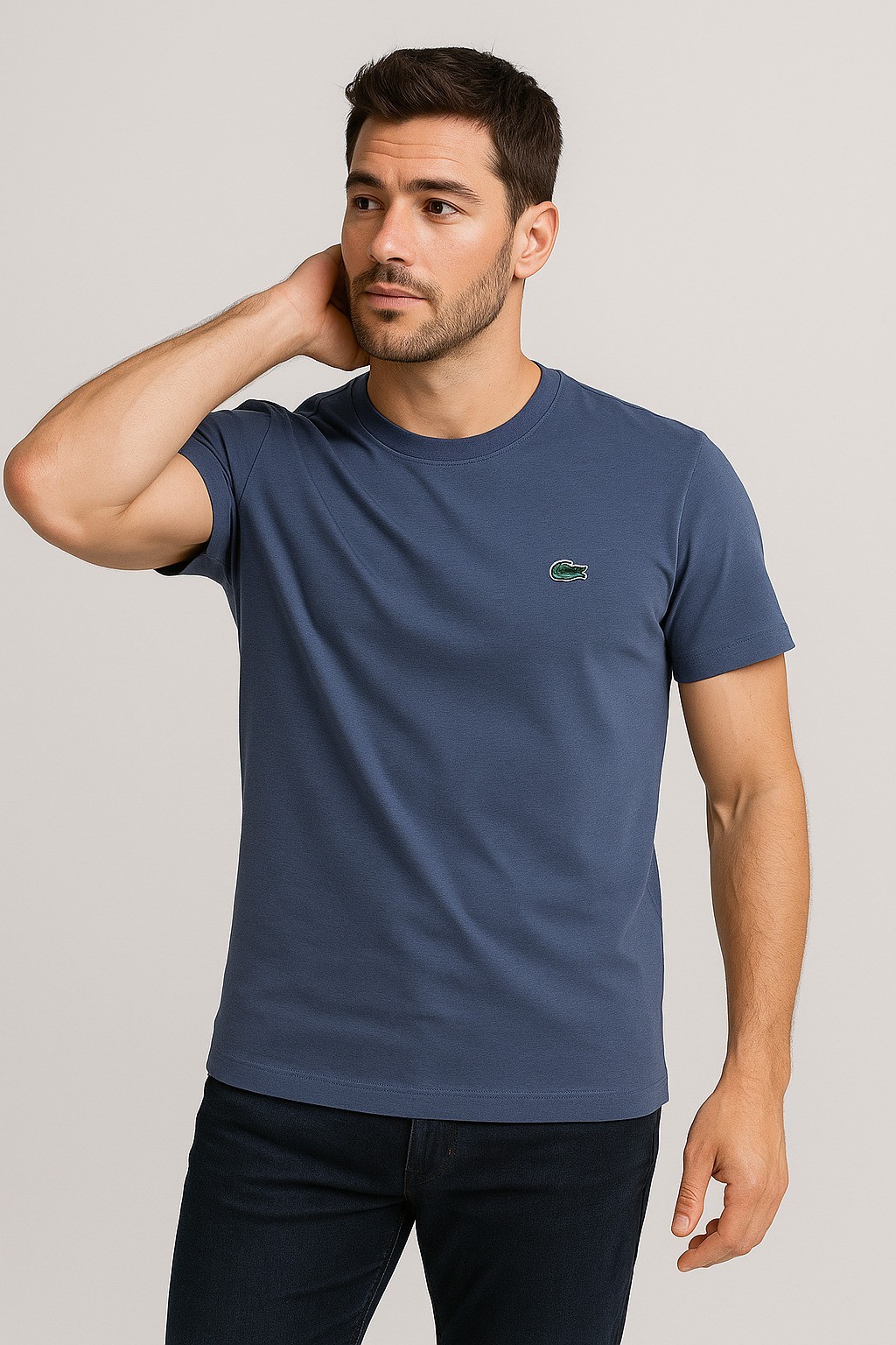 Lacco Bisiklet Yaka T-Shirt Çamur Mavisi