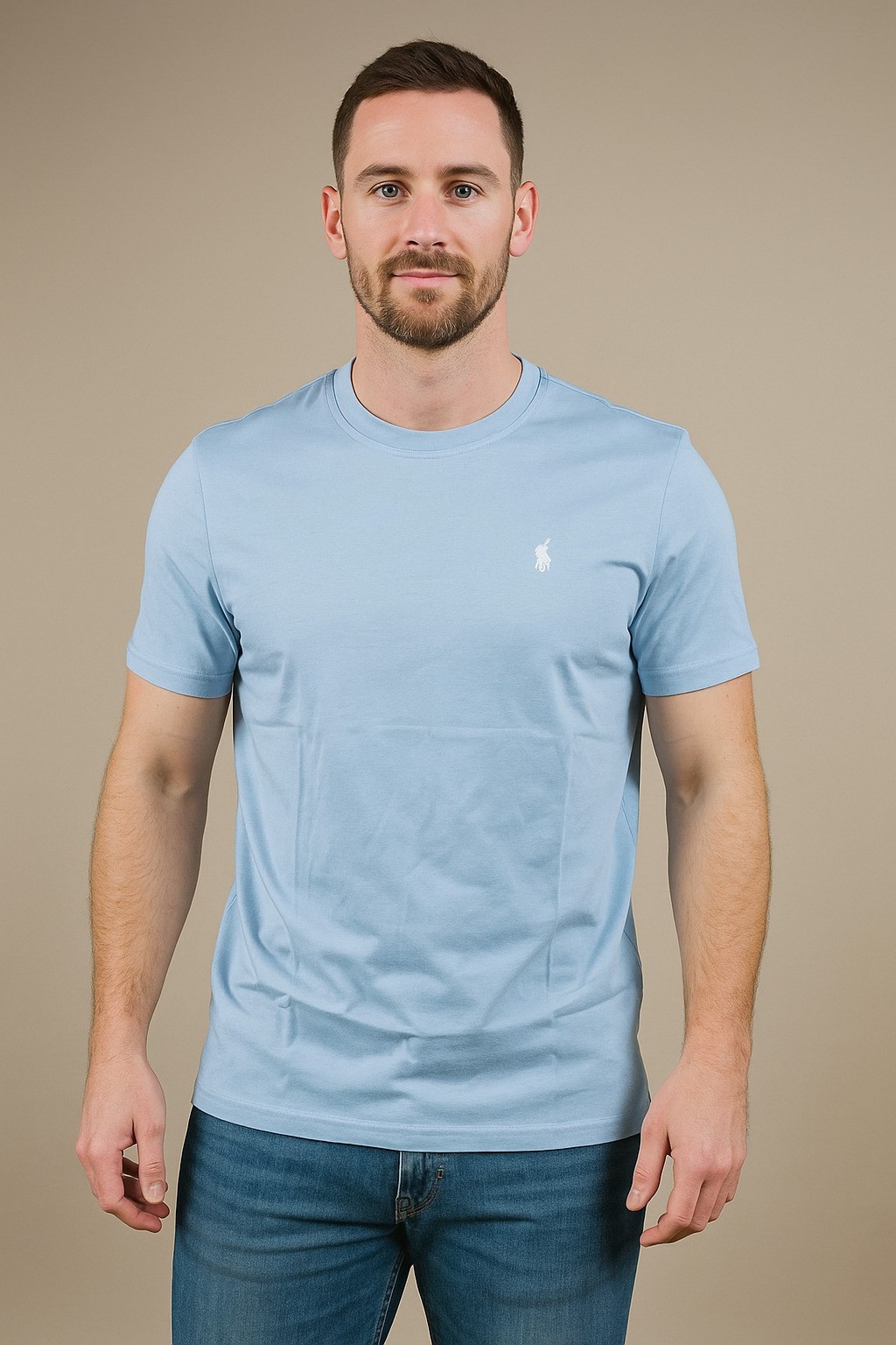 Polo  Bisiklet Yaka Tshirt Baskılı Buz Mavisi