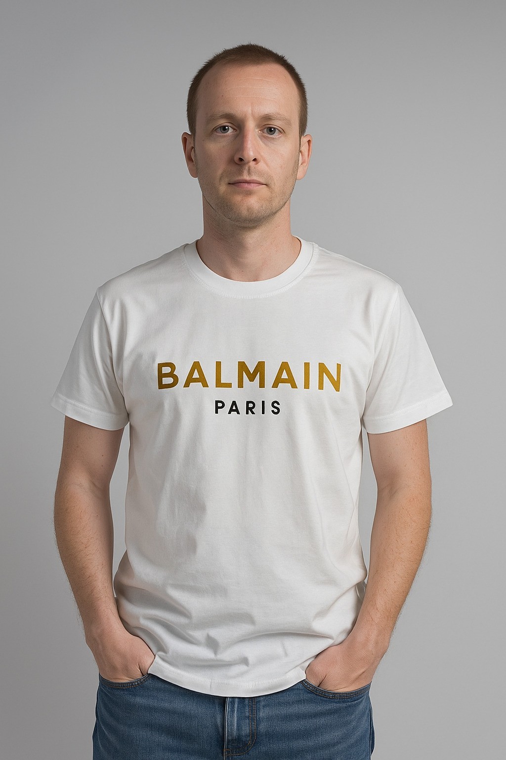 Balmain  Bisiklet Yaka Tshirt Beyaz