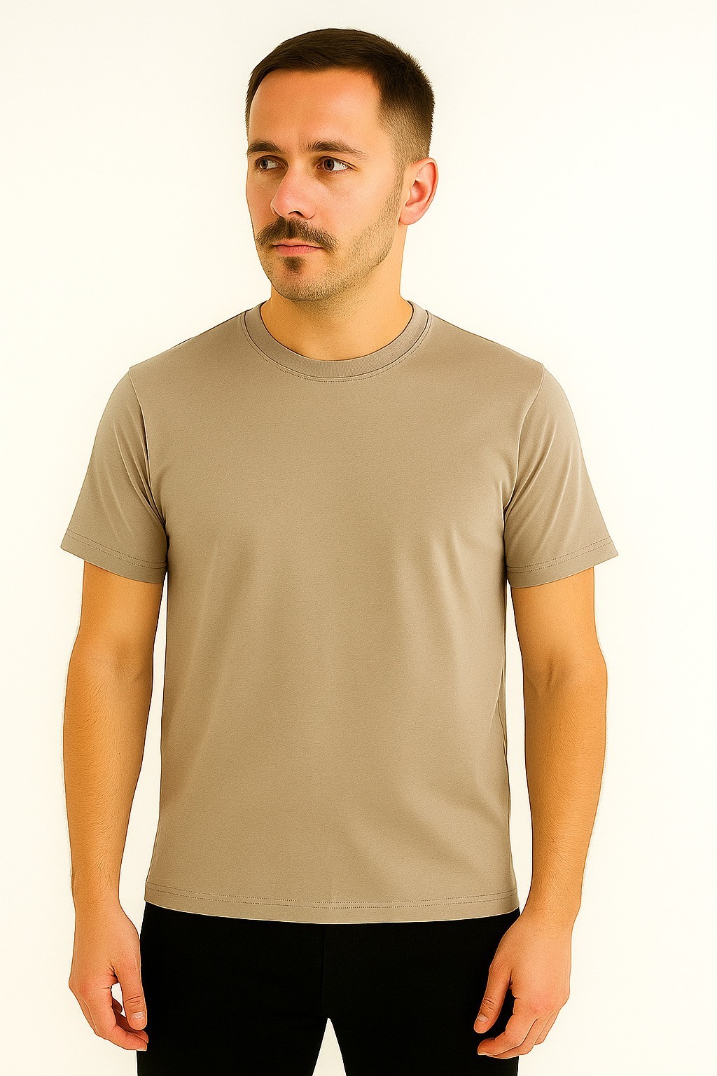 Düz Bisiklet Yaka T-Shirt Kahverengi