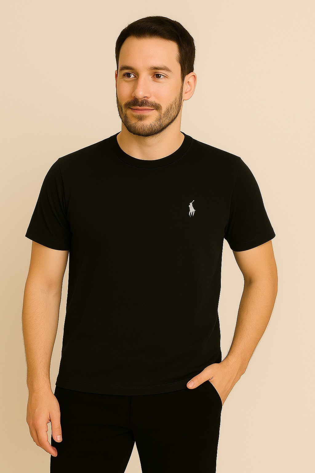 Polo Pamuk Penye Bisiklet Yaka T-Shirt Siyah