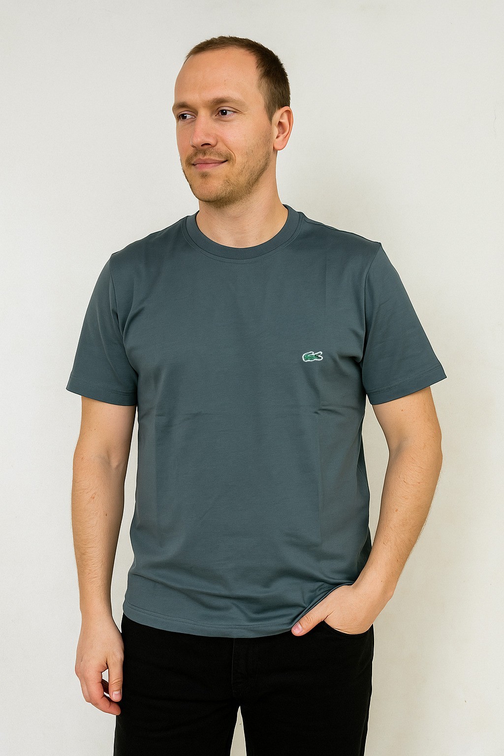 Lacco Bisiklet Bisikler Yaka Küçük Nakışlı T-Shirt Gri