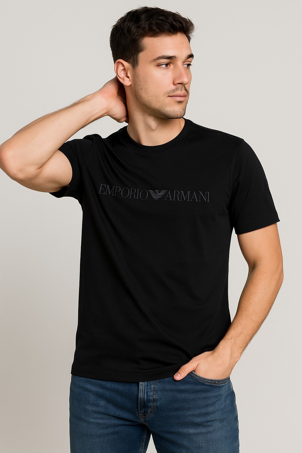 Emporıoo Bisiklet Yaka Tshirt Siyah