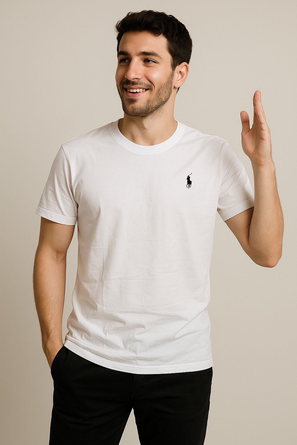 Polo  Pamuk Penye Bisiklet Yaka T-Shirt Ekru
