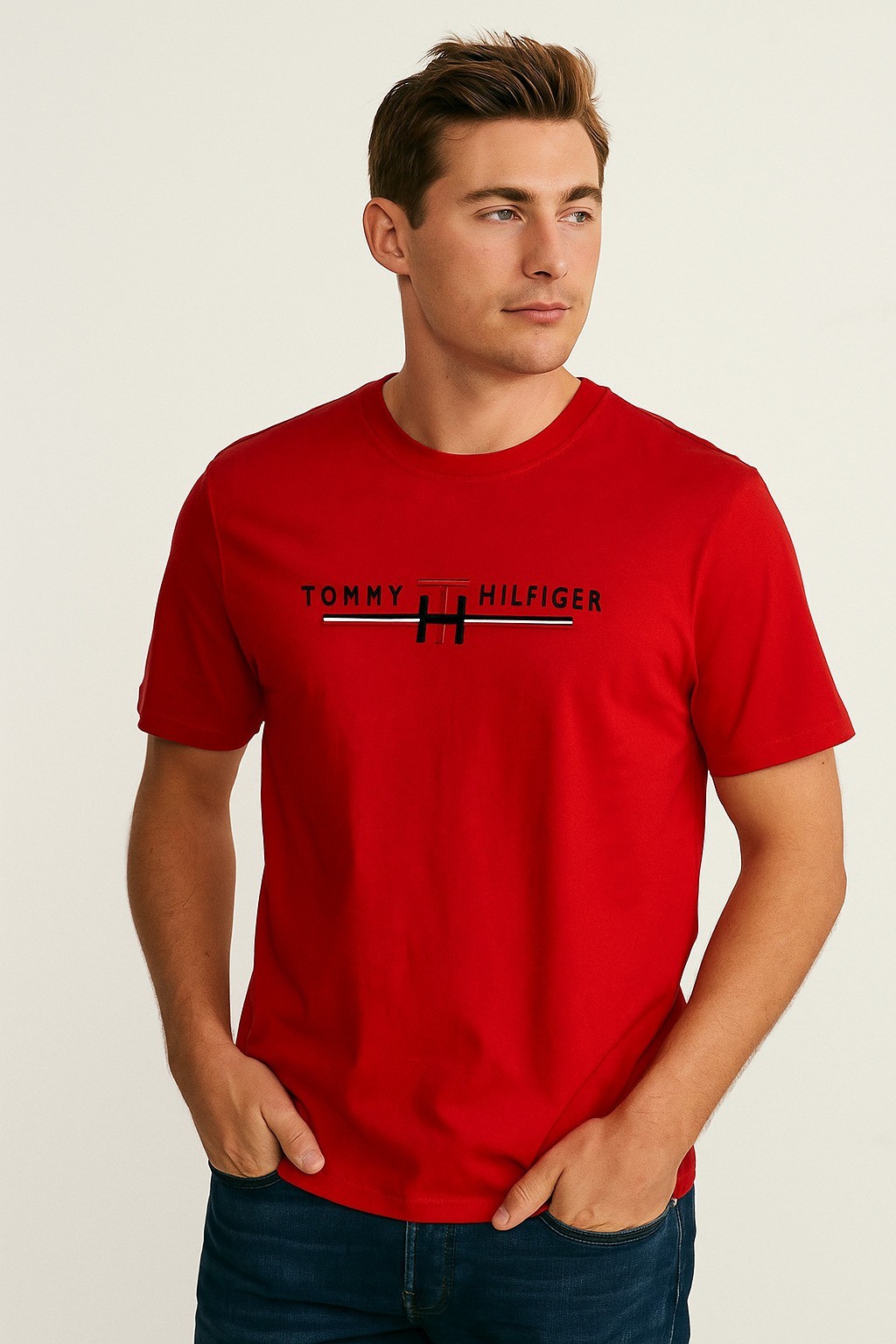 Tommy Bisiklet Yaka Nakışlı T-Shirt Kırmızı