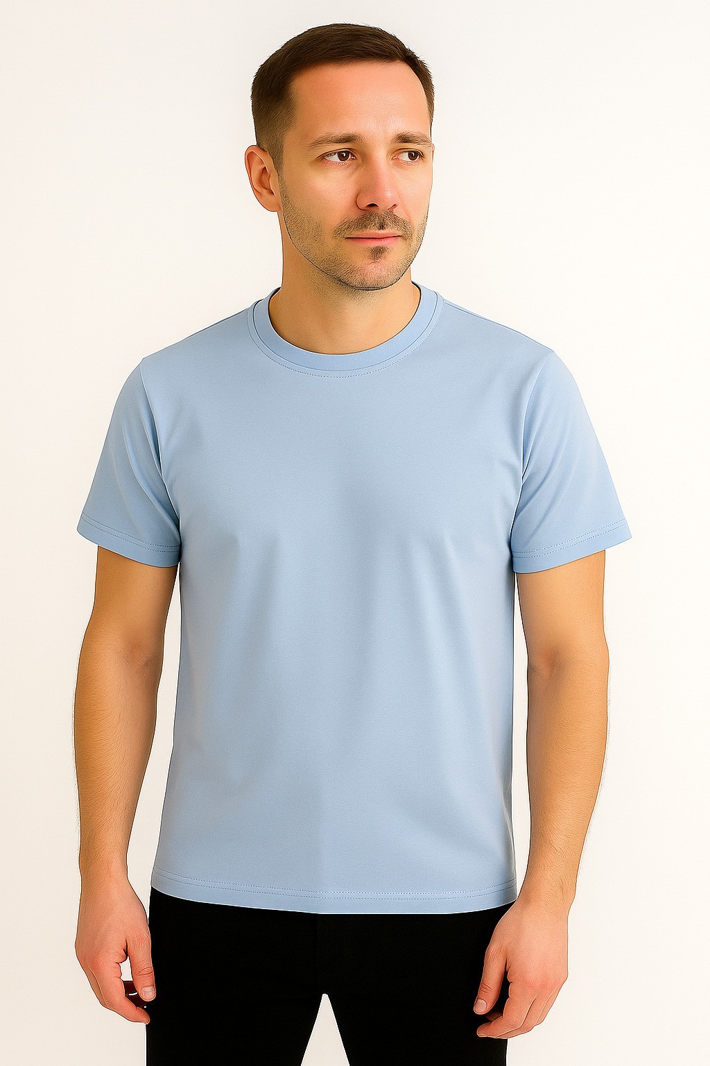 Düz Bisiklet Yaka T-Shirt Bebe Mavisi
