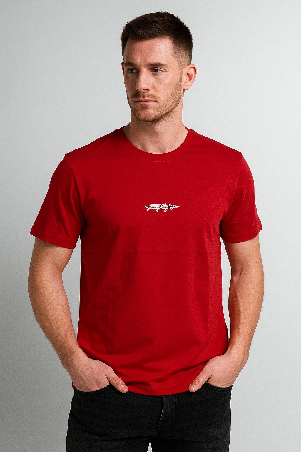 Tommy Bisiklet Yaka Baskılı Tshirt Kırmızı