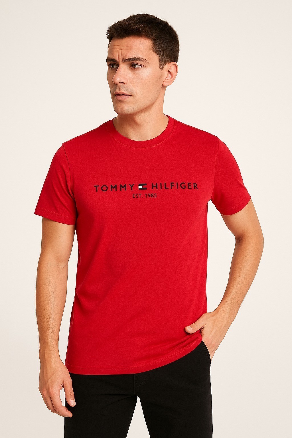 Tommy  Bisiklet Yaka Nakışlı T-Shirt Kırmızı