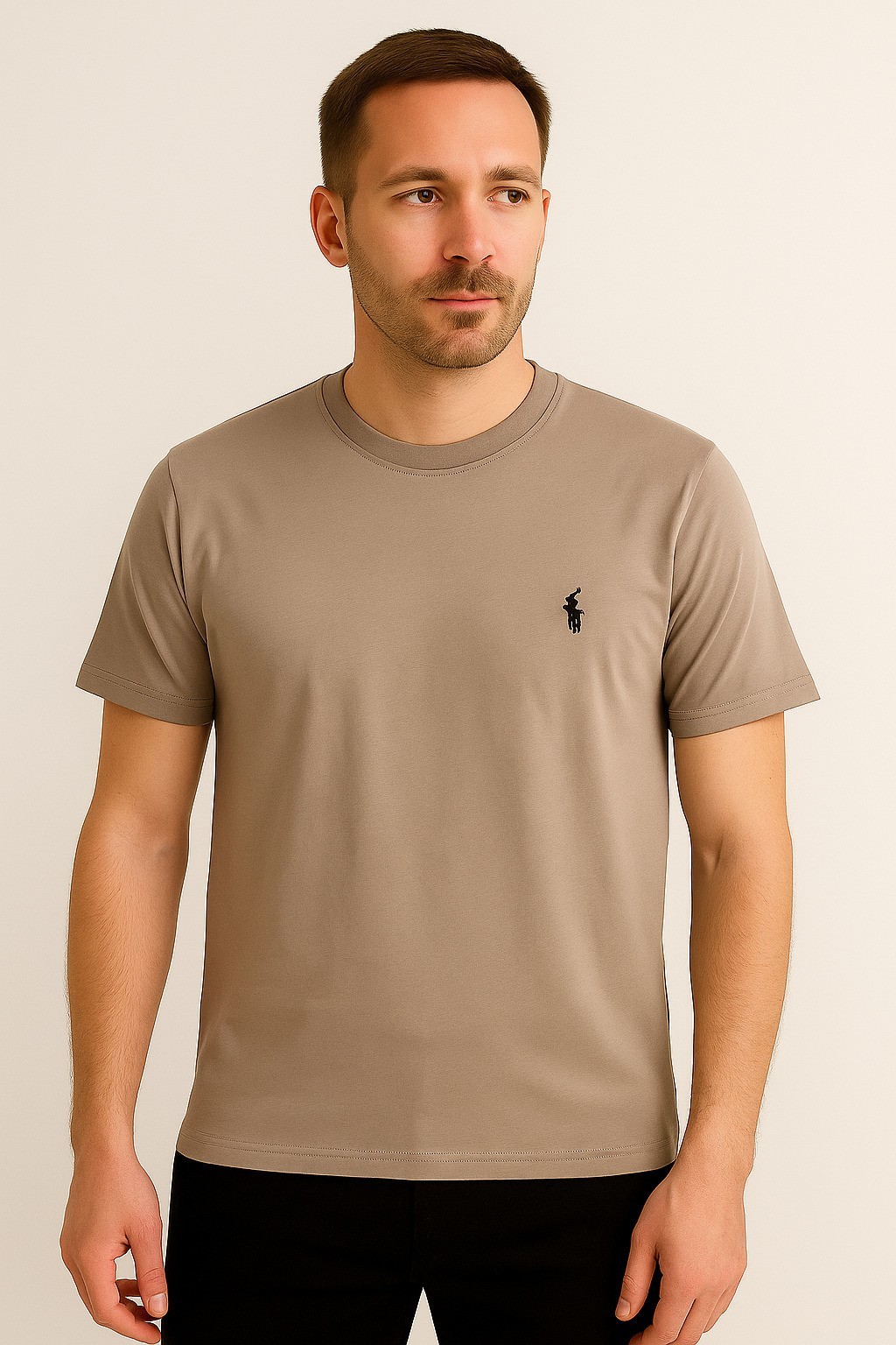 Polo Bisiklet Yaka Taş Rengi Pamuk Penye T-Shirt