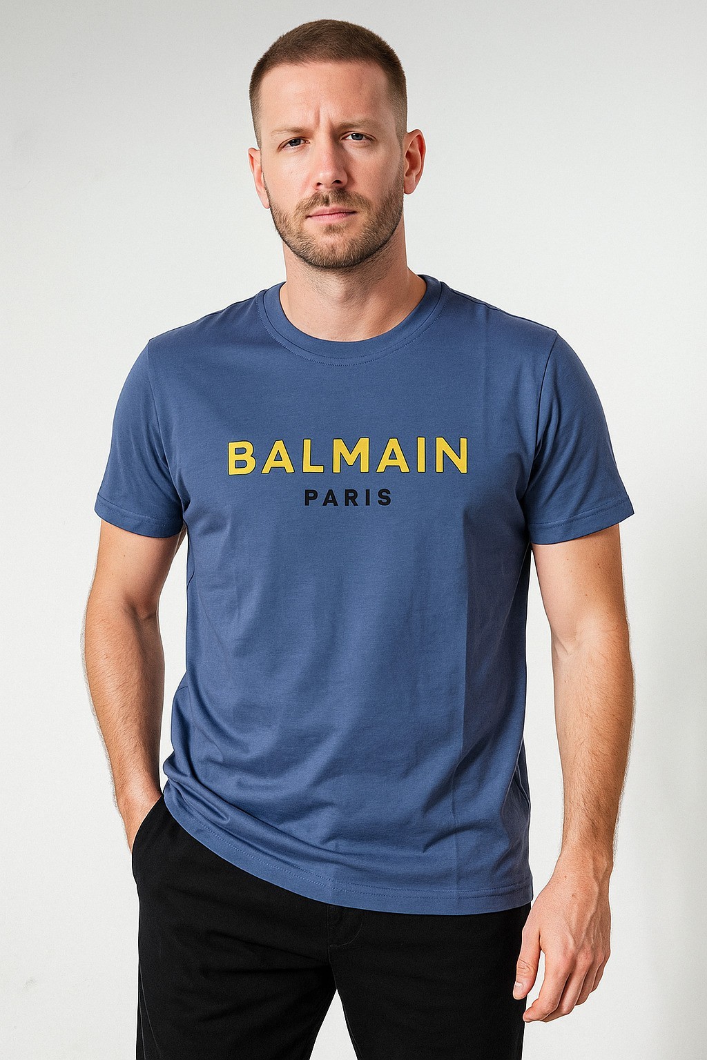 Balmain Bisiklet Yaka Tshirt  Mavi