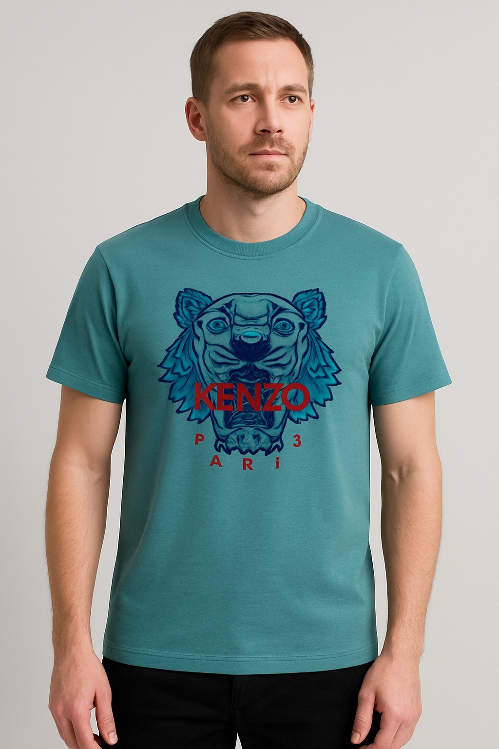 Kenzo  Bisiklet Yaka Pamuk Penye T-Shirt Mavi