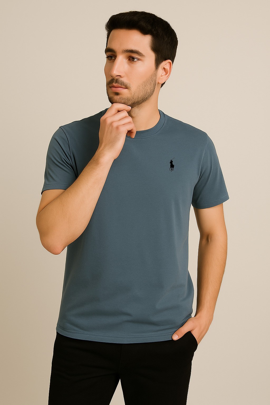 Polo Pamuk Penye Bisiklet Yaka T-Shirt  Yeşil