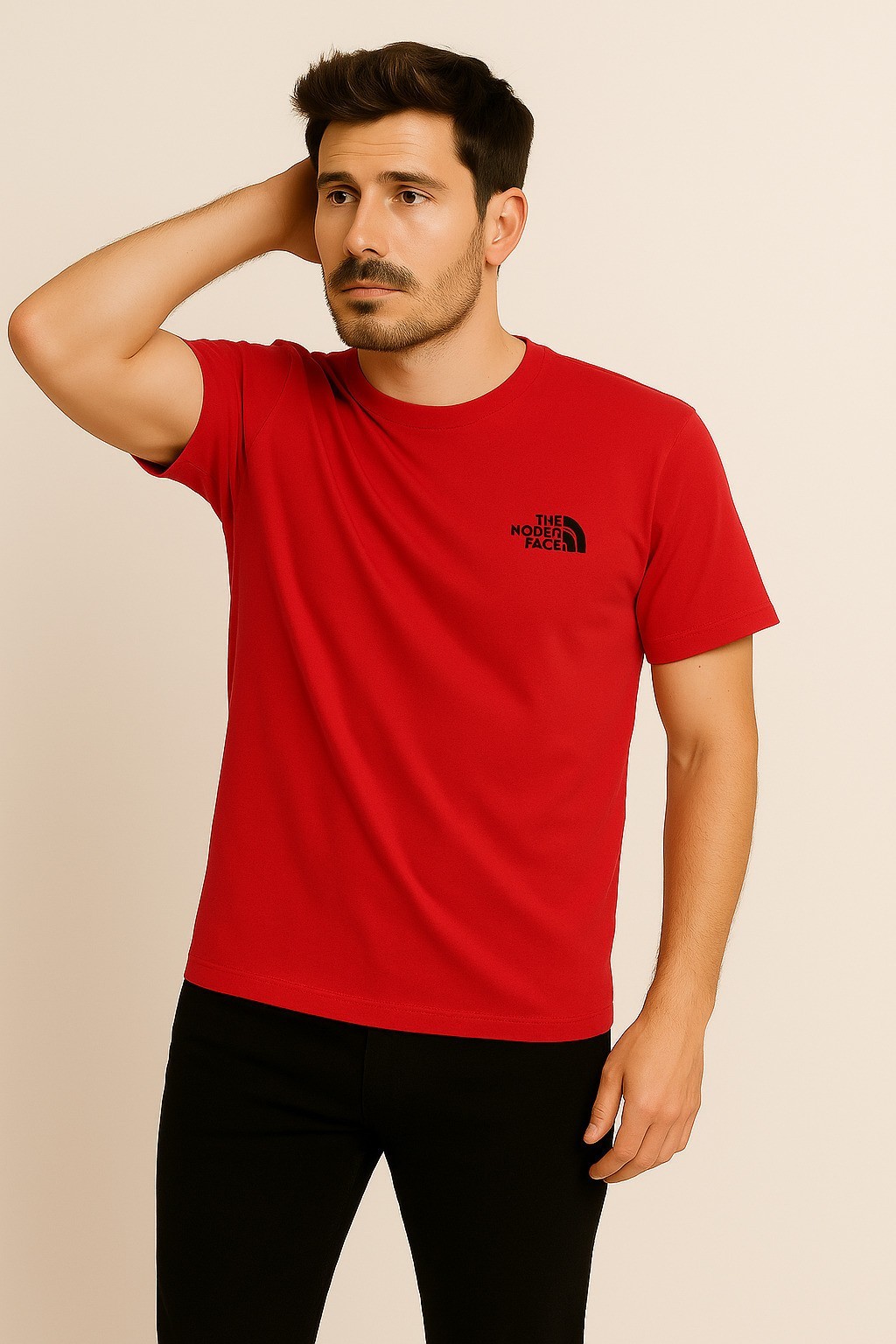 Thenorthface Pamuk Penye Bisiklet Yaka T-Shirt Kırmızı