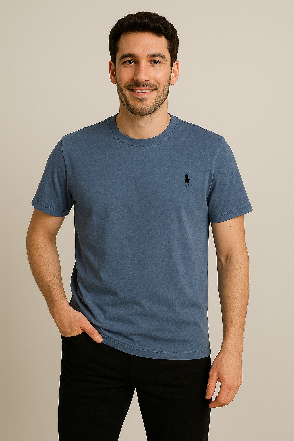 Polo Pamuk Penye Bisiklet Yaka T-Shirt İndigo
