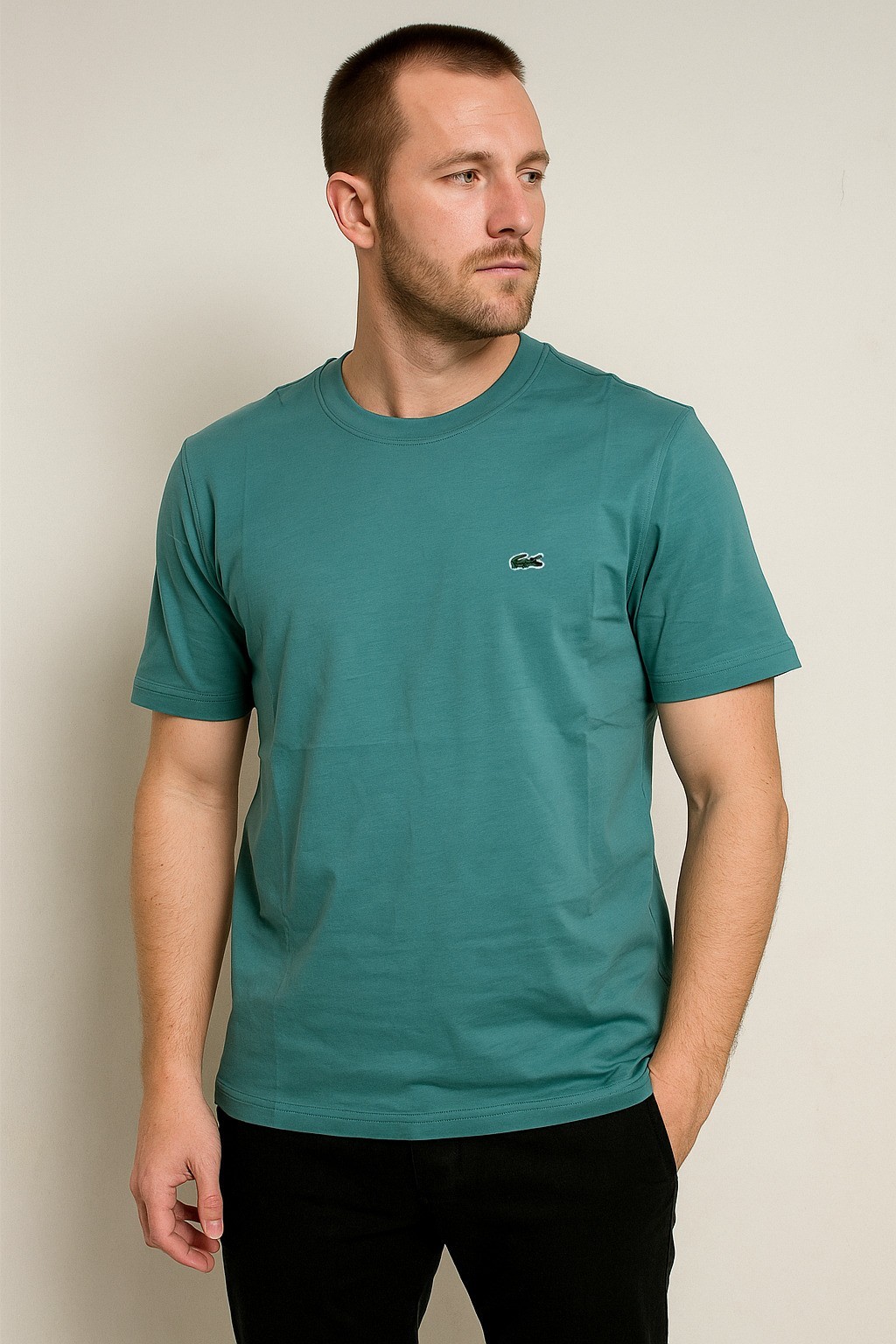 Lacco Bisiklet Yaka Küçük Nakışlı T-Shirt Yeşil