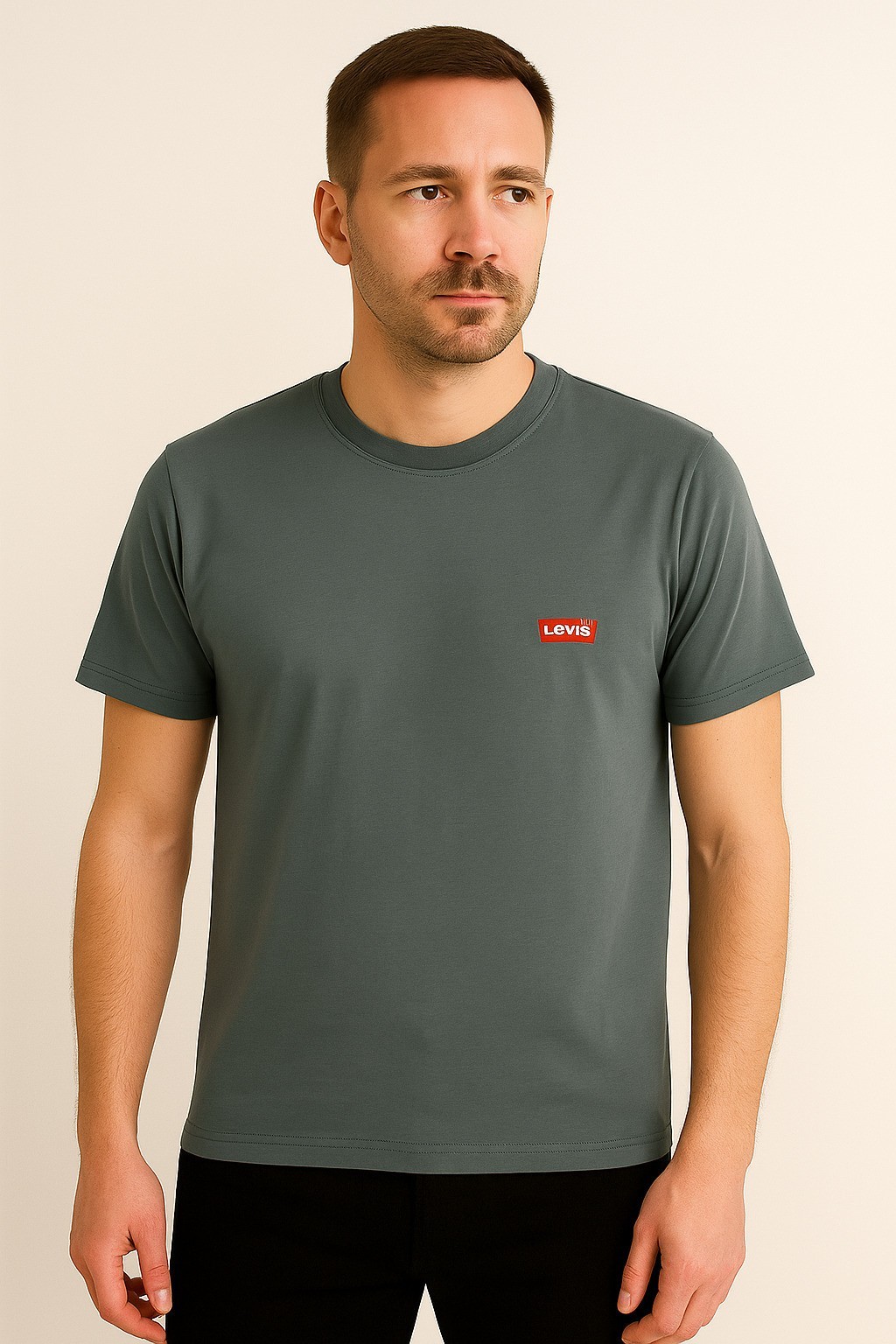 Leviss Bisiklet Yaka Pamuk Penye Tshirt Petrol Yeşili