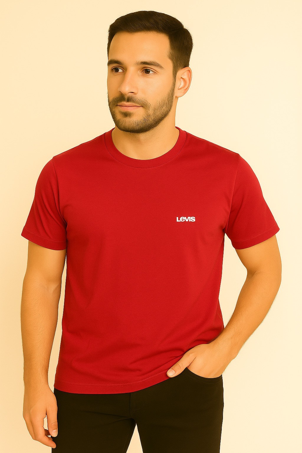 Leviss Bisiklet Yaka Pamuk Penye Nakışlı Tshirt Kırmızı