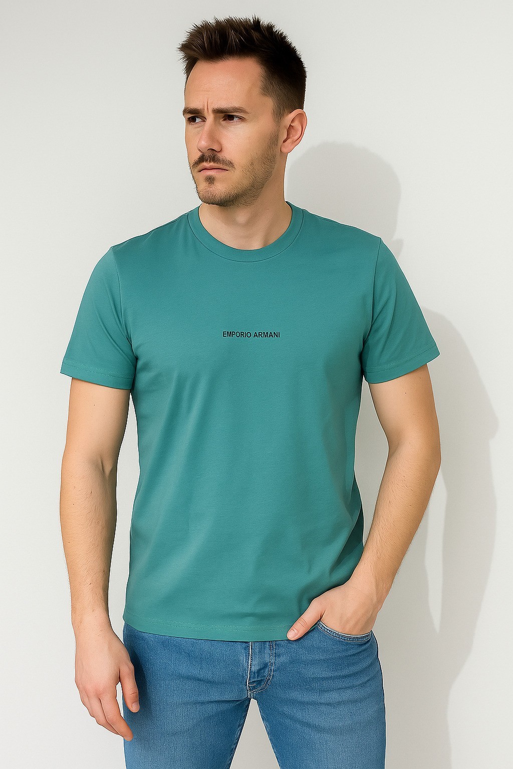 Emperioo Bisiklet Yaka Küçük Baskı Pamuk Penye Çağla Yeşili T-Shirt