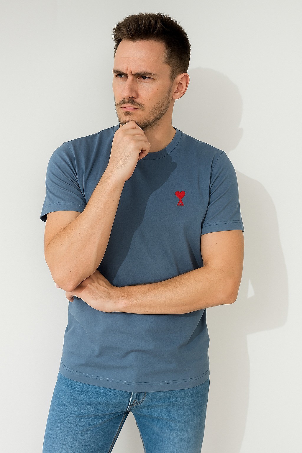 Amii Bisiklet Yaka T-Shirt İndigo