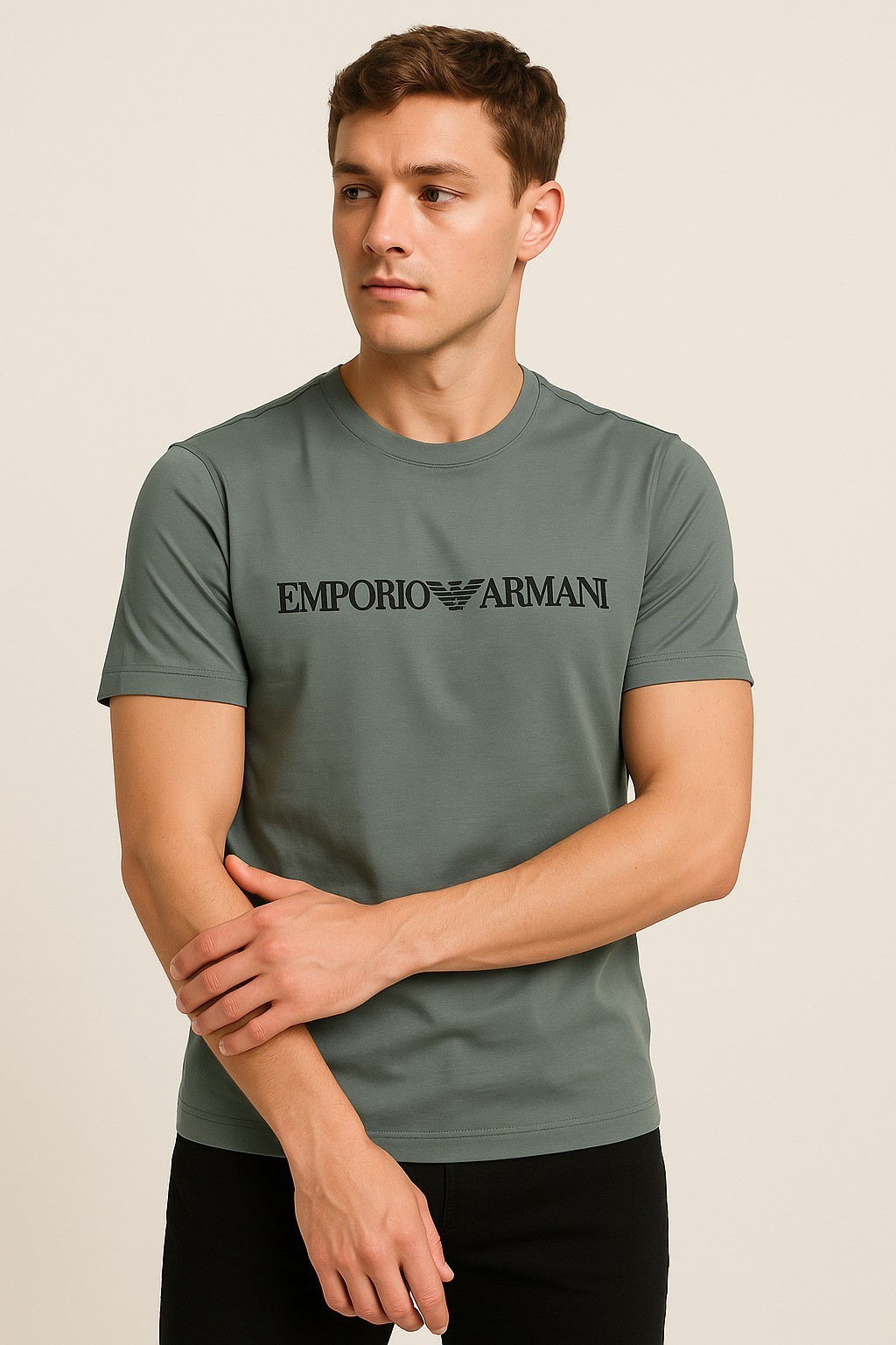 Emporıoo Bisiklet Yaka T-Shirt  Petrol Yeşili
