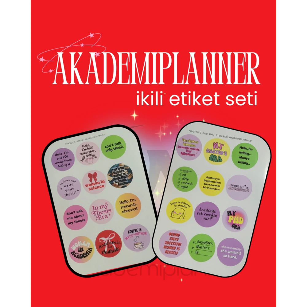 Tez Etiketi ve Yüksek Lisans Doktora Etiketi İkili Sticker Set