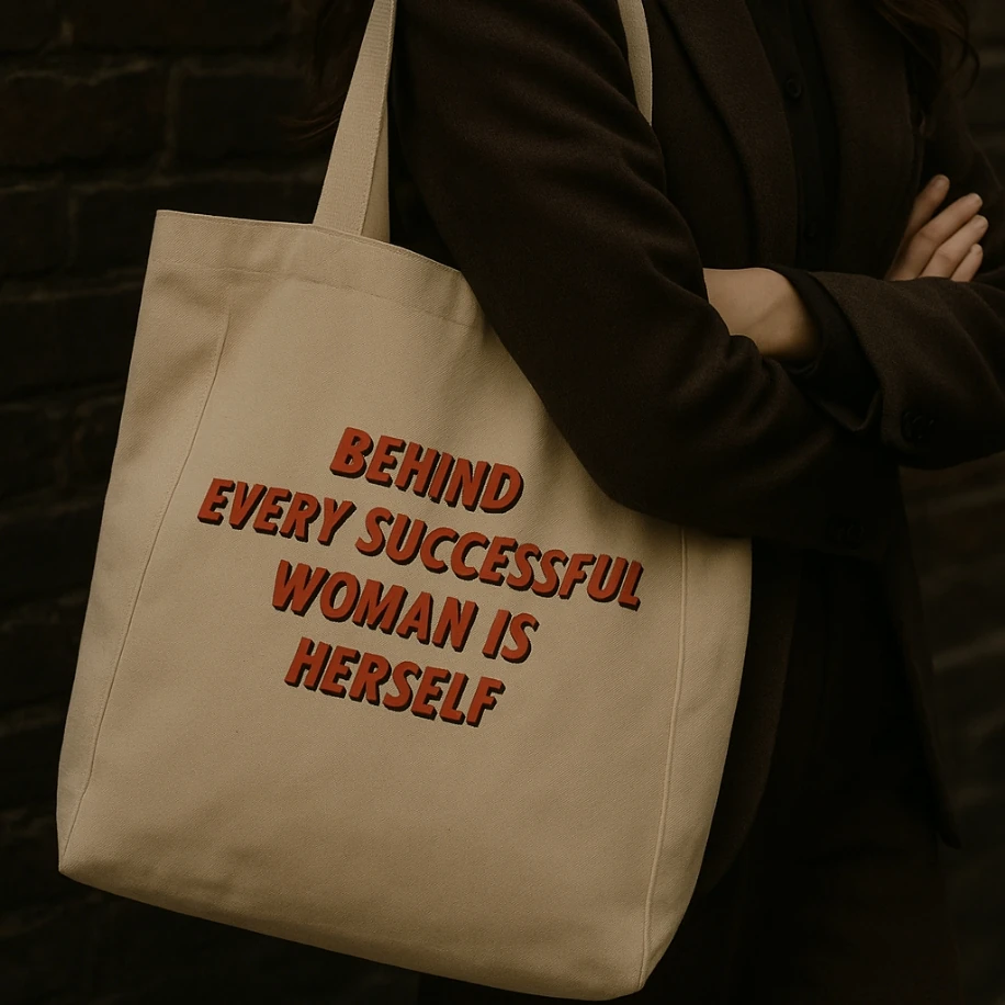 Her Başarılı Kadının Arkasında Kendisi Vardır Kanvas Çanta