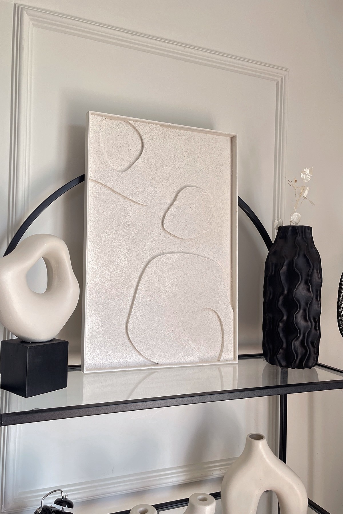 Onmoma El Yapımı Dokulu Bohem Kırık Beyaz Tablo