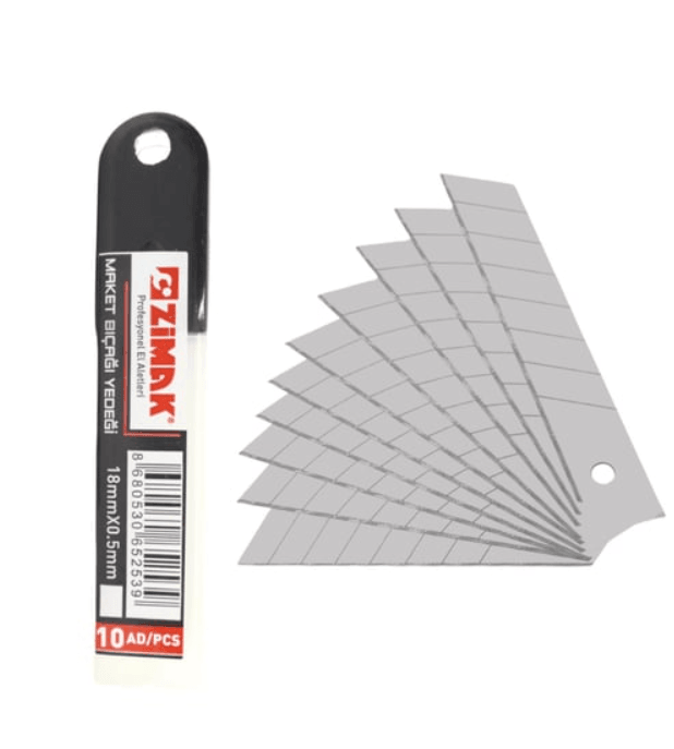 Zimak Geniş Maket Bıçağı Yedeği 18 mm 10 lu 1 Tüp ZMK-1253