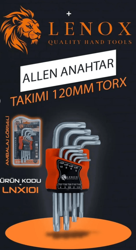 Lenox Tools 9 Parça Tork(Yıldız) Uç 120mm Alyan Anahtar Takımı -Allen
