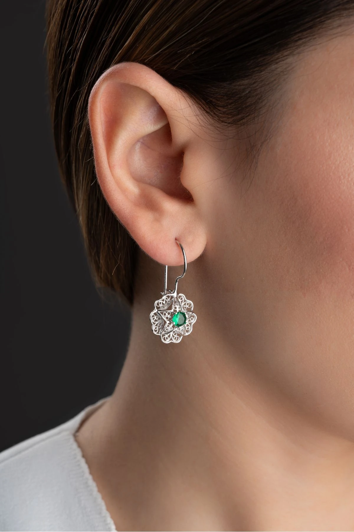 Gümüş Telkari İşlemeli Sallantılı Küpe