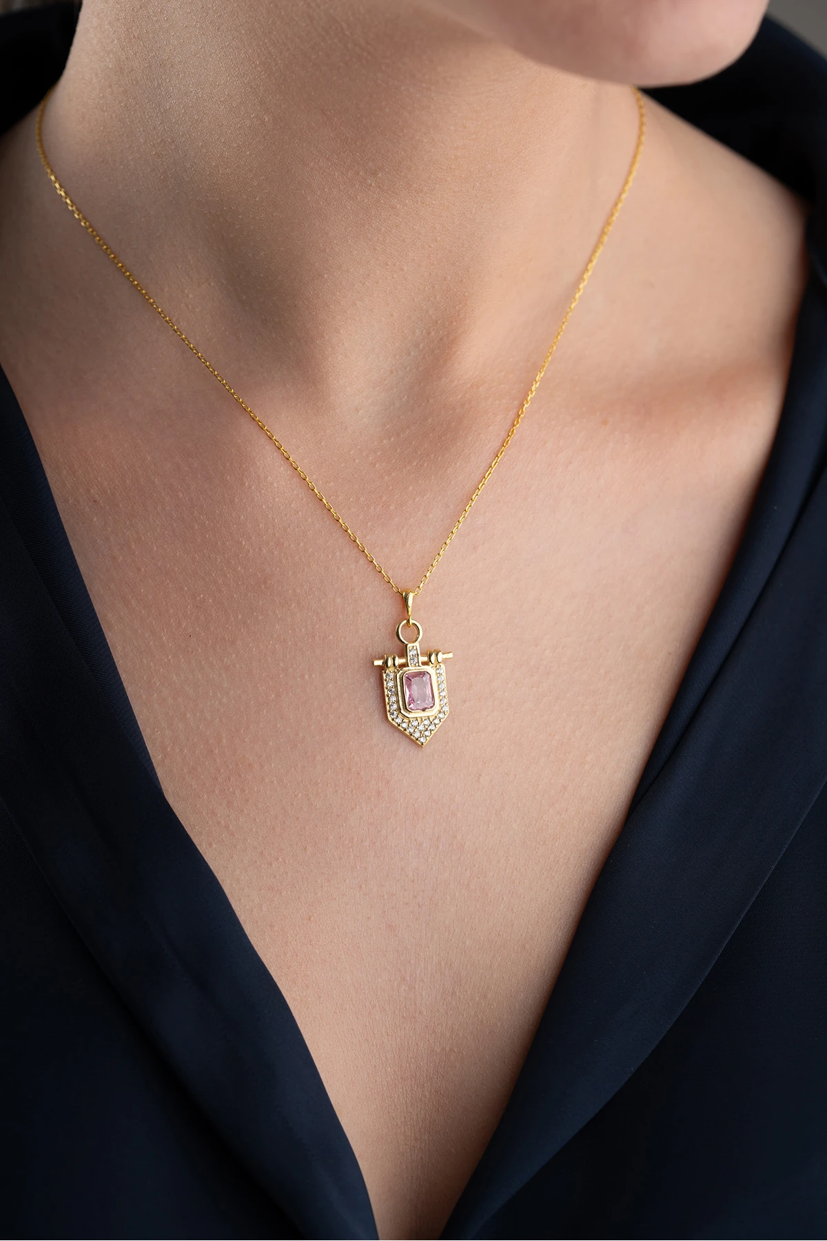 Gümüş Baget Taşlı Kolye