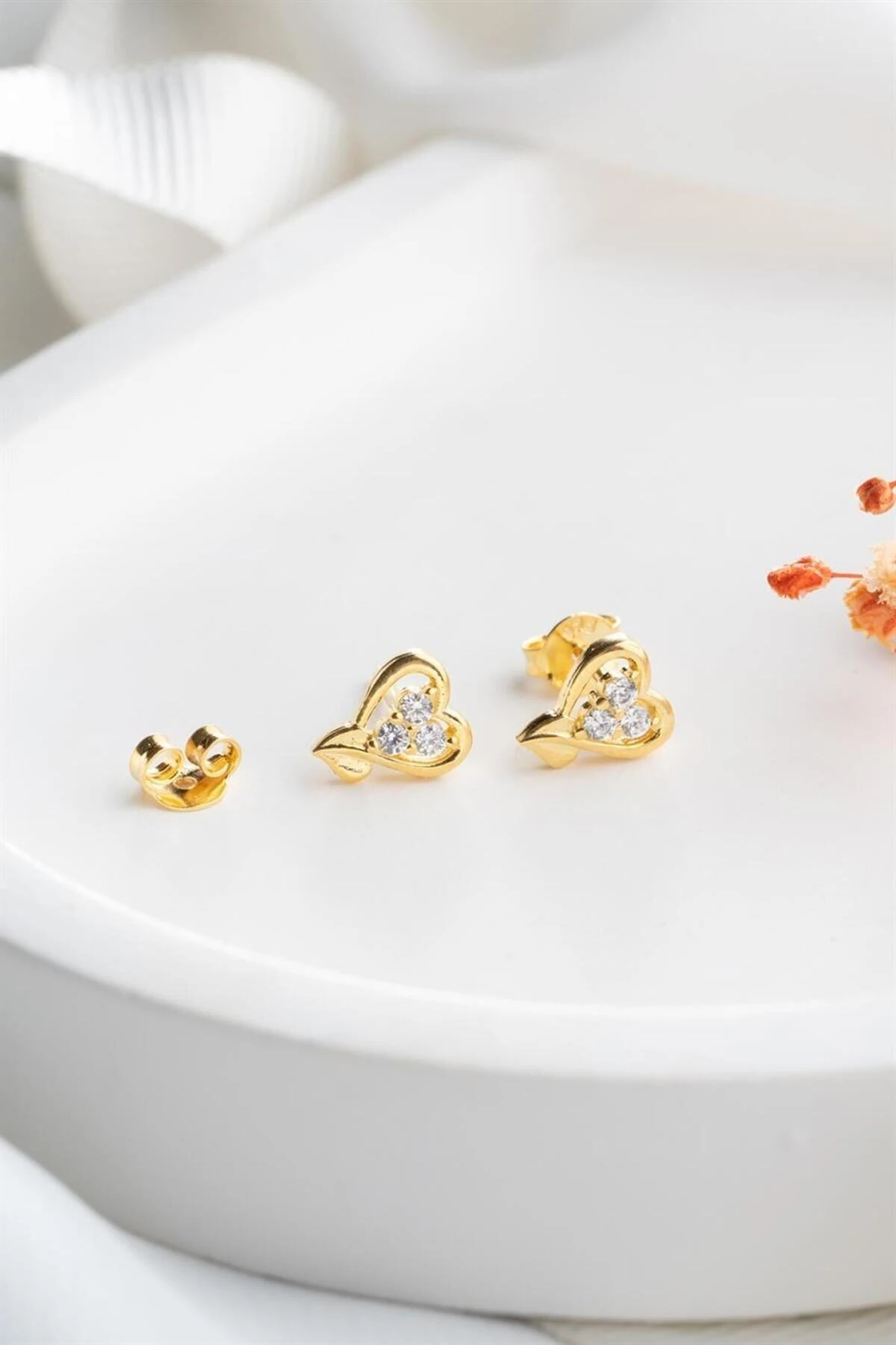 Gold Kalp Gümüş Küpe