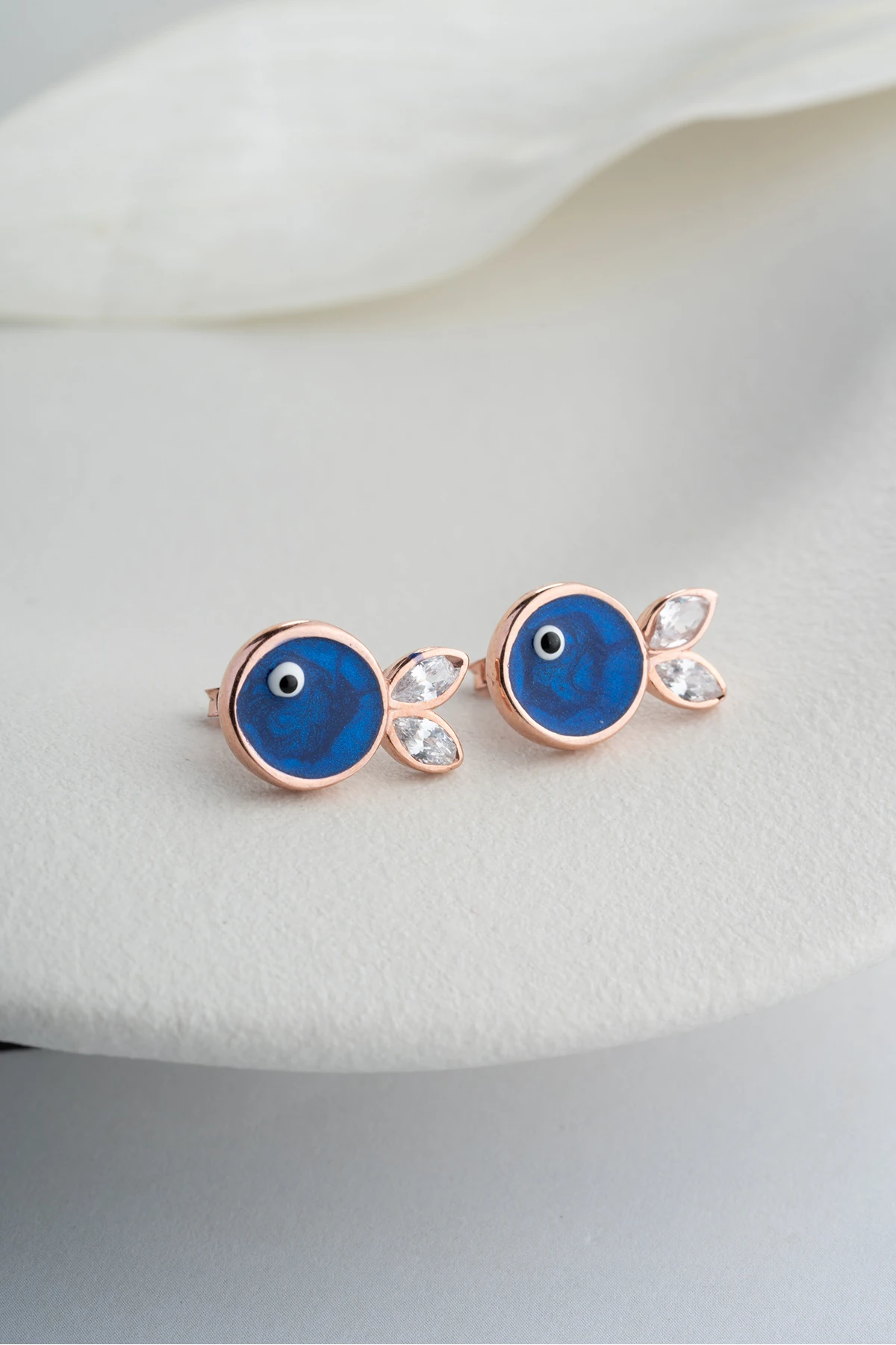 Gümüş Lacivert Mineli Balık Küpe