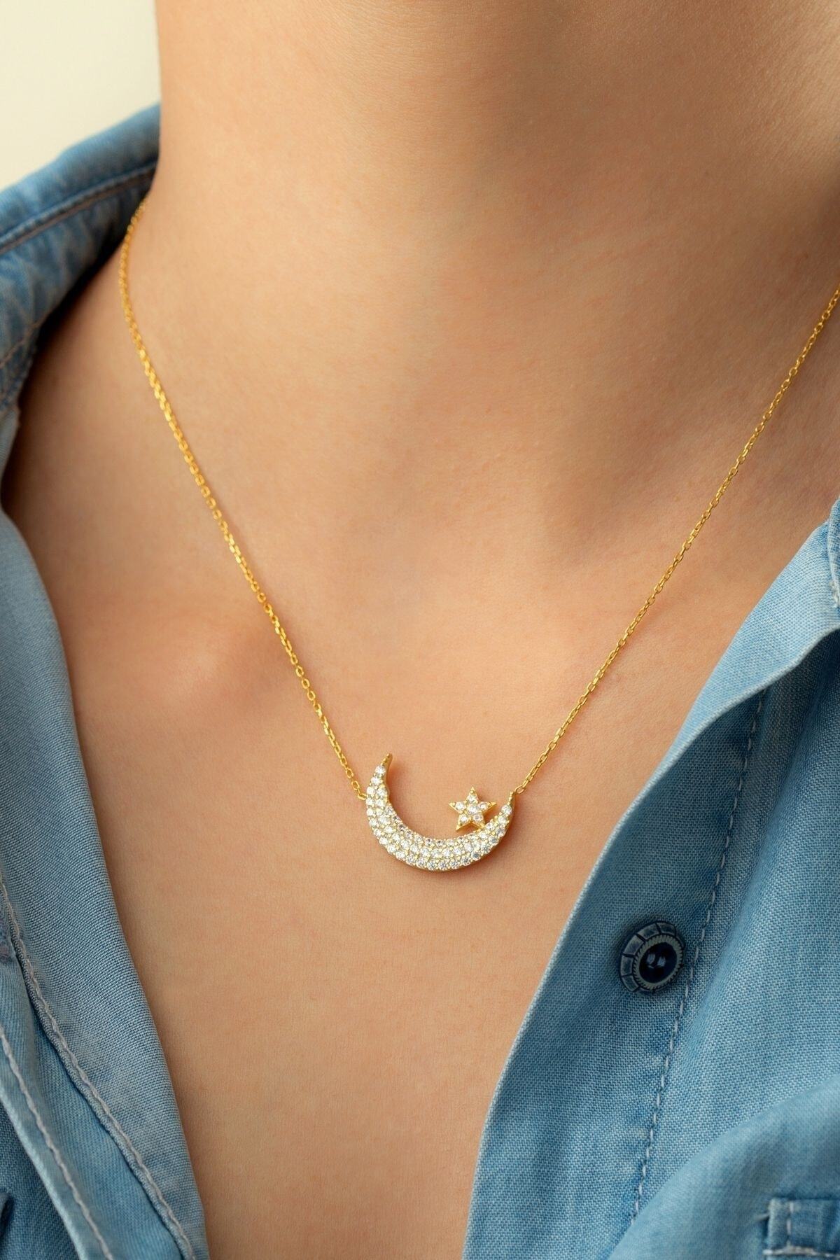 Gümüş Ay Yıldız Kolye