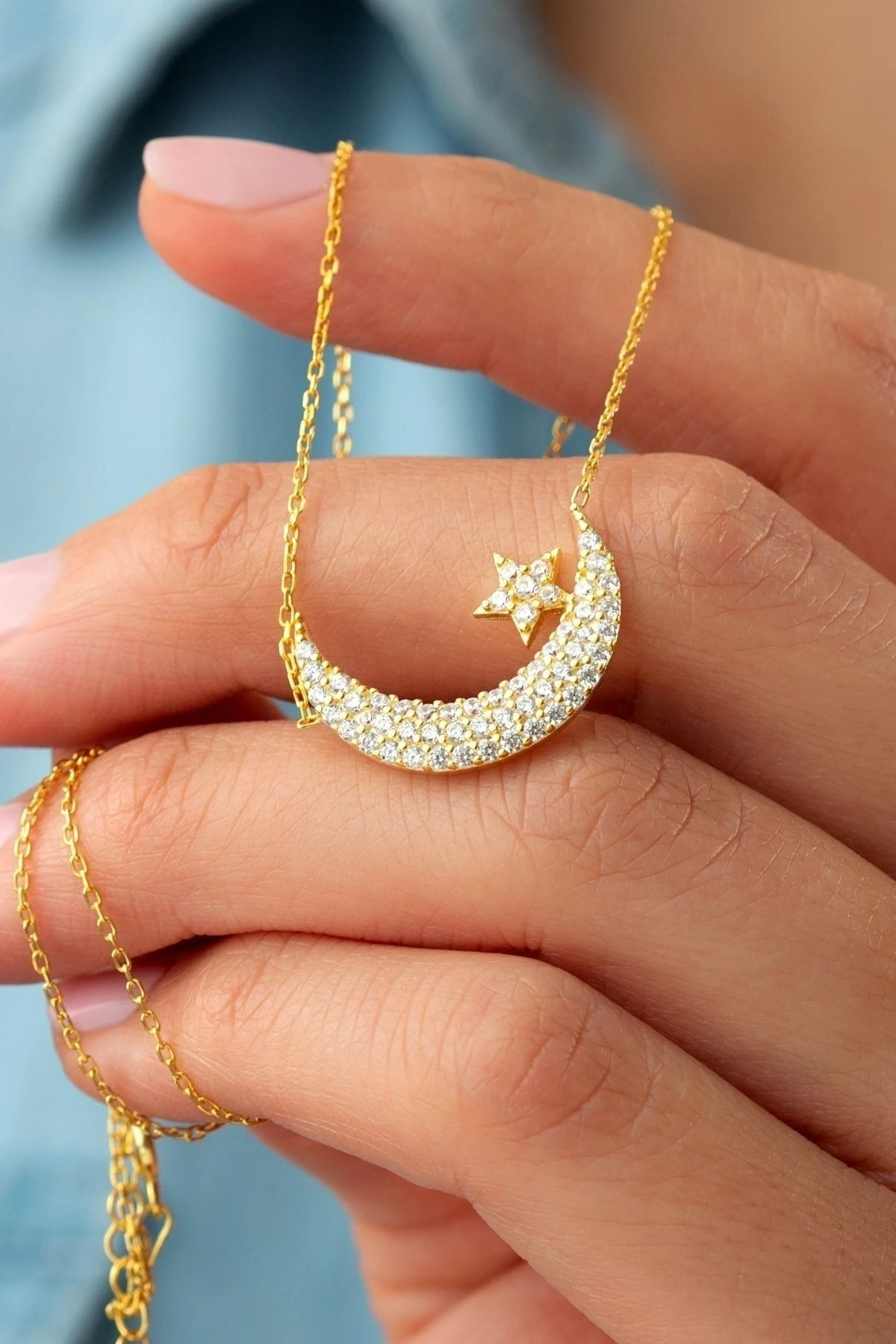 Gümüş Ay Yıldız Kolye