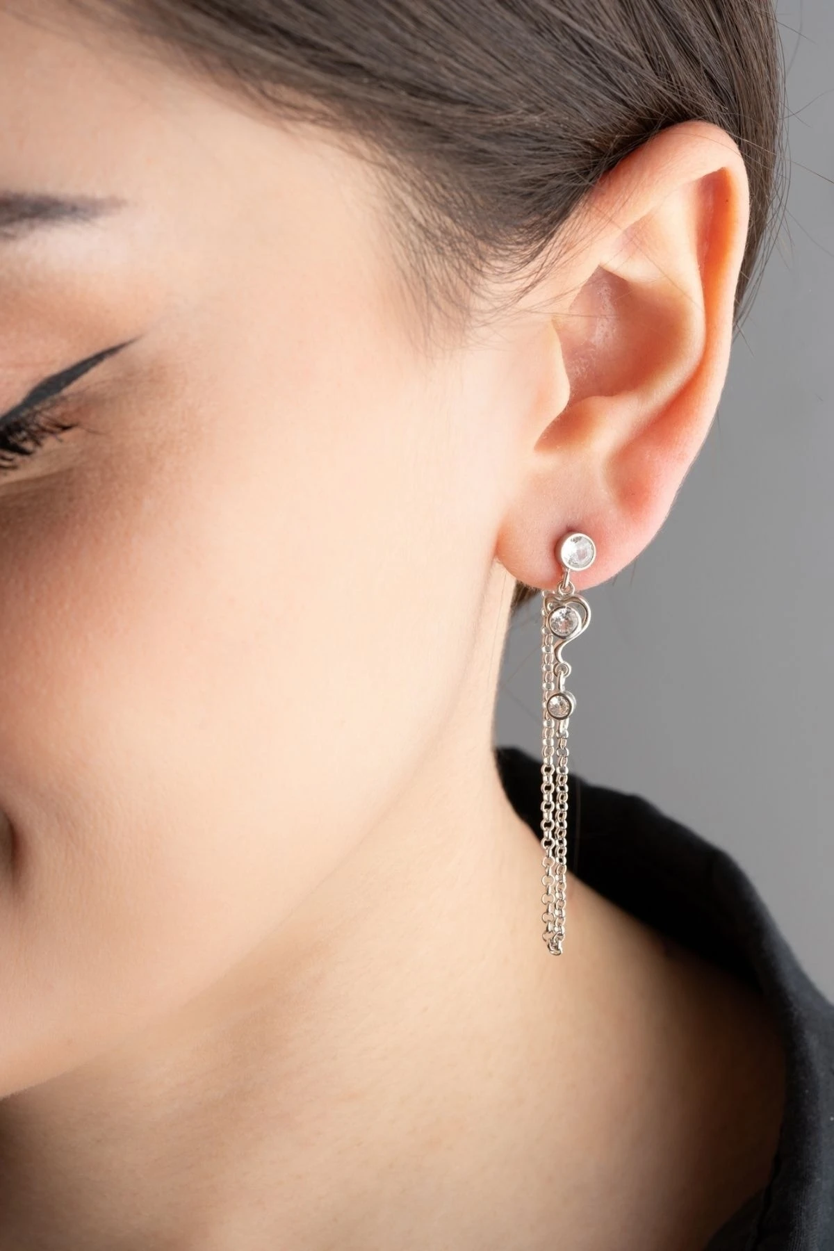 Gümüş Sallantılı Zincir Küpe